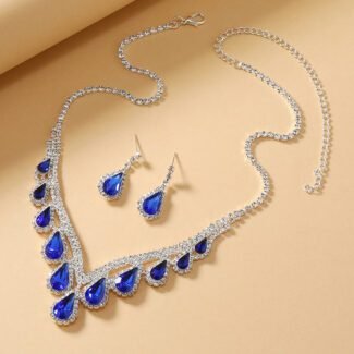 Nargis Jewellery Blue Crystal Chain Two-piece Earrings Set