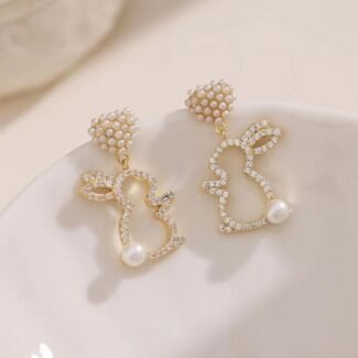 Nargis Jewellery Pearl Bunny Silver Pin Earrings