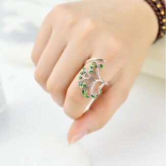 Nargis Jewellery Drip Glazed Green Leaf Twigs Ring