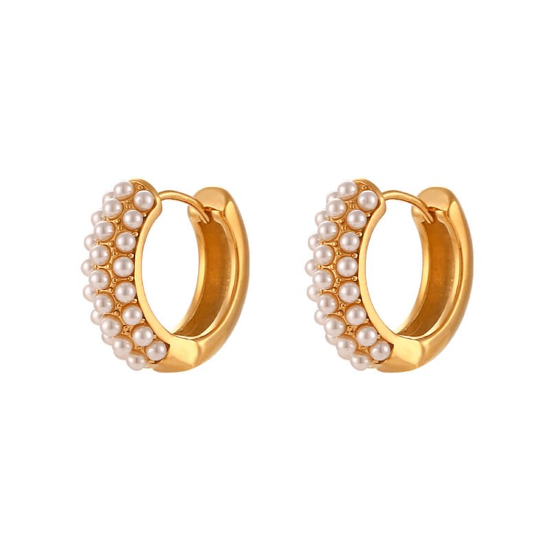 Nargis Jewelery Stainless Steel Gold Pearl Earrings