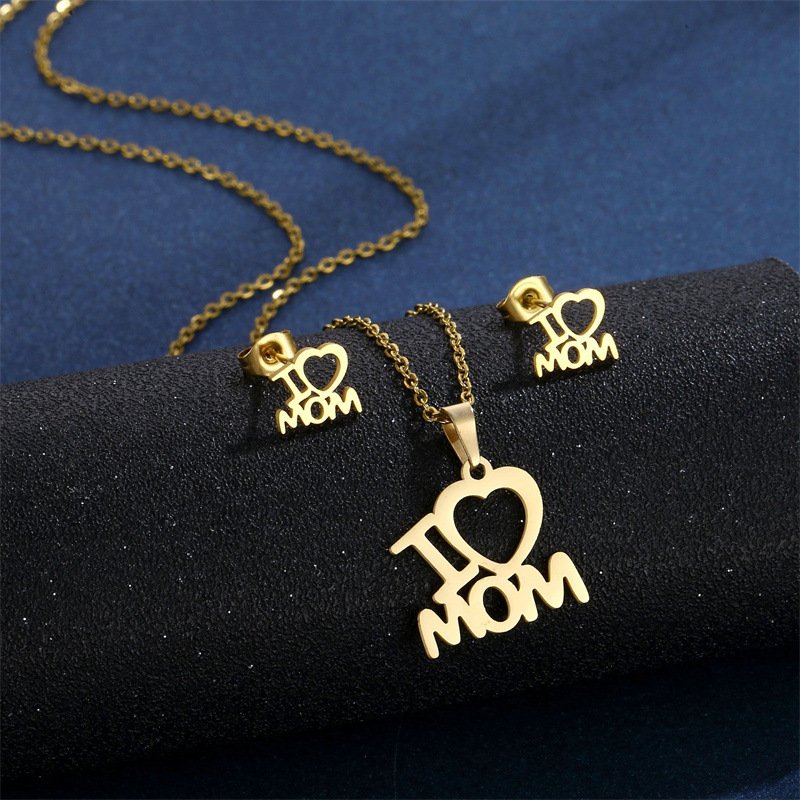 Nargis Jewelery Mother's Day Jewelry Set Love Heart Pendant Necklace Earrings