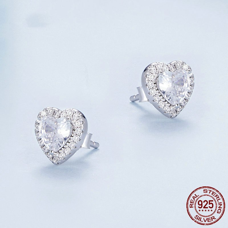 Nargis Jewellery 925 Silver Heart Stud Earrings Female Shining Zircon