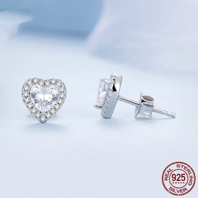 Nargis Jewellery 925 Silver Heart Stud Earrings Female Shining Zircon