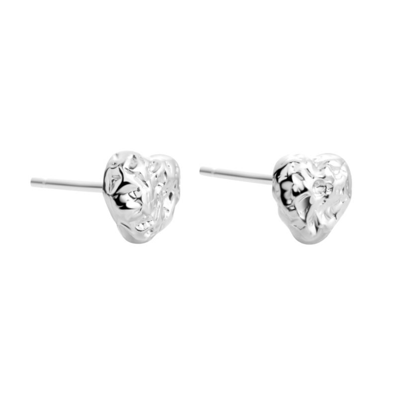 Minimalistic heart-shaped silver stud earrings.