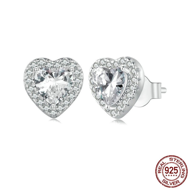 Nargis Jewellery 925 Silver Heart Stud Earrings Female Shining Zircon