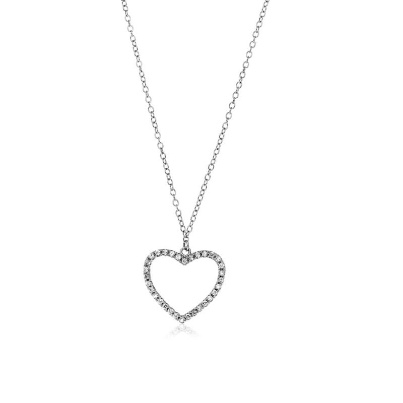 Sterling Silver Heart Necklace with Cubic Zirconias